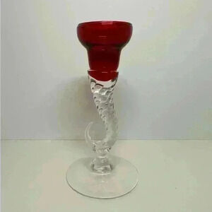 Ruby Red Cornucopia Swirl Hook Candlestick Holder
